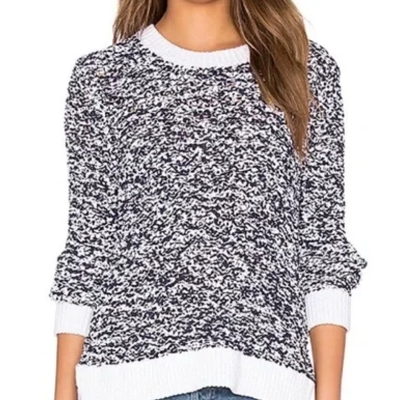 Rag & Bone Marley chuncky knit Cropped Crew Neck Navy blue/white Sweater Sz L - Picture 3 of 7